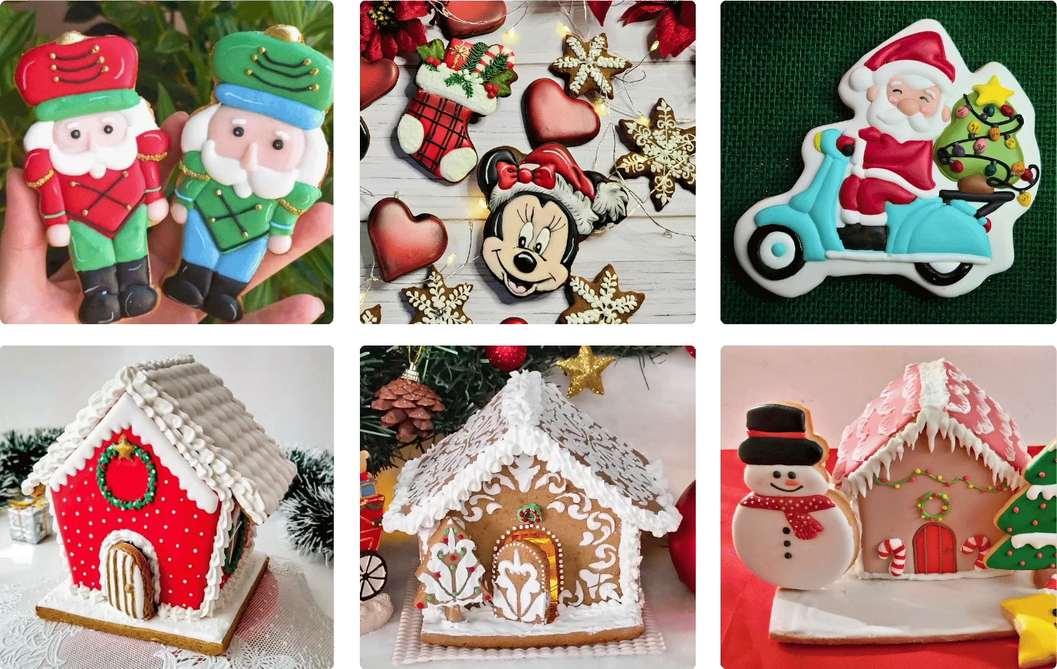 Galeria de biscoitos decorados de Natal e casinhas feitas pelas alunas.